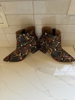 Steve Madden Women's Snake-Print Ankle Boots in Black and Brown